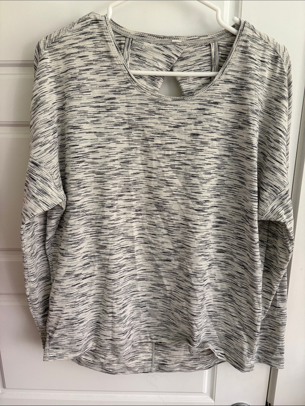 lululemon athletica Heathered White and Black Long Sleeve Top
